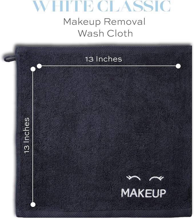 White Classic Bleach Safe Black Makeup Washcloths