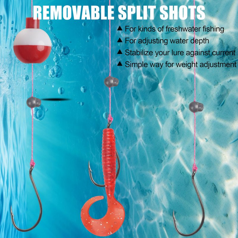 Split Shot Fishing Weights Kit, 180/210pcs Removable Round Fishing Weights Sinkers Clip On Shot Weights Fly Fishing Line Sinkers Fishing Sinkers for Freshwater Saltwater