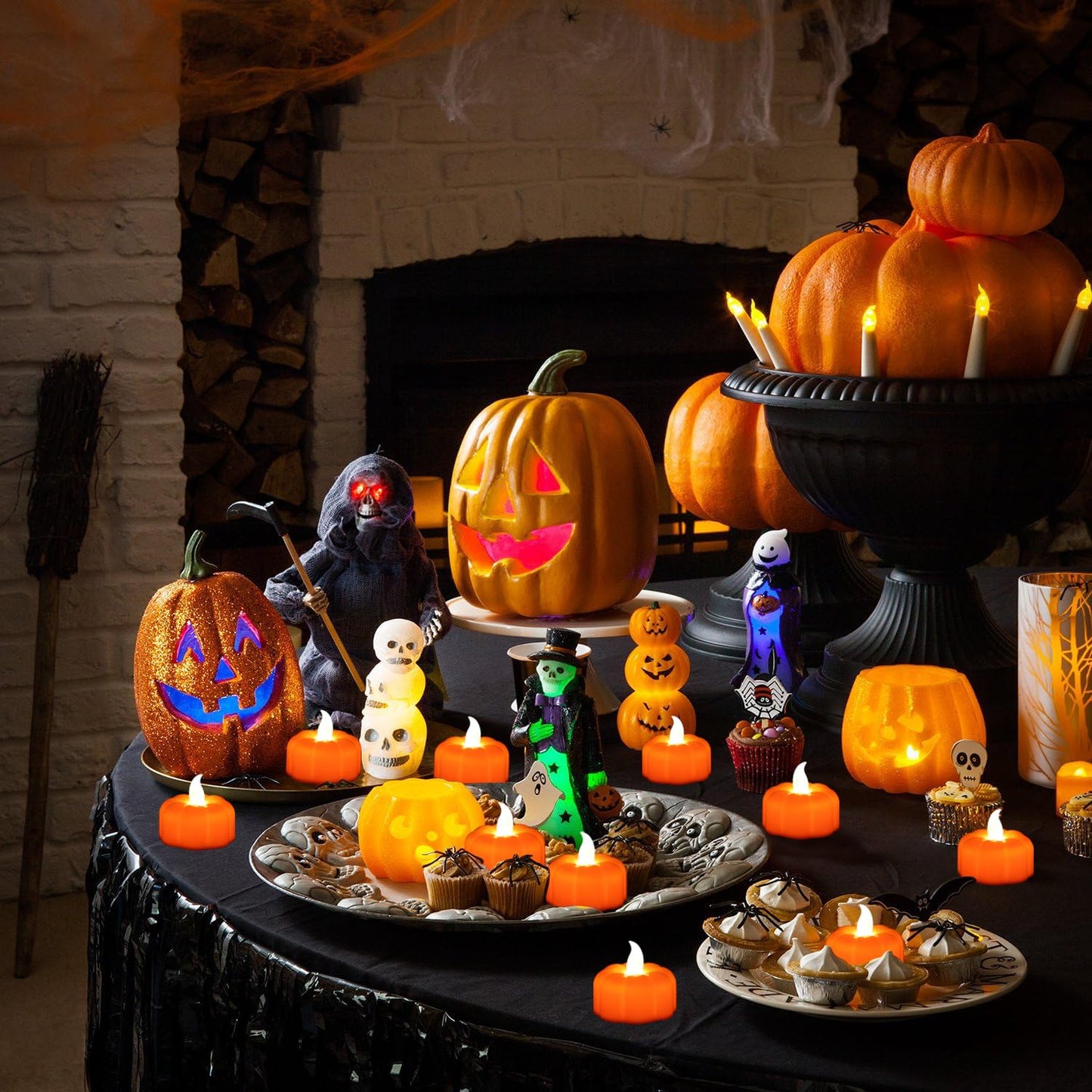 CESOF Thanksgiving Decorations Pumpkin Tea Lights Fall Decor, 12 Pack LED Orange Pumpkin Lights Flameless Candles Battery Operated, Halloween Flickering Tealight Candle for Home Table Indoor Party
