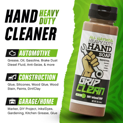 Grip Clean Squeeze Bottle & Brush Combo - Heavy-Duty Degreaser Hand Cleaner & Nail Brush Set - Tackle Grease, Oil, & Grime with Natural Pumice Soap & Nail Cleaning Scrub for Clean Hands & Nails