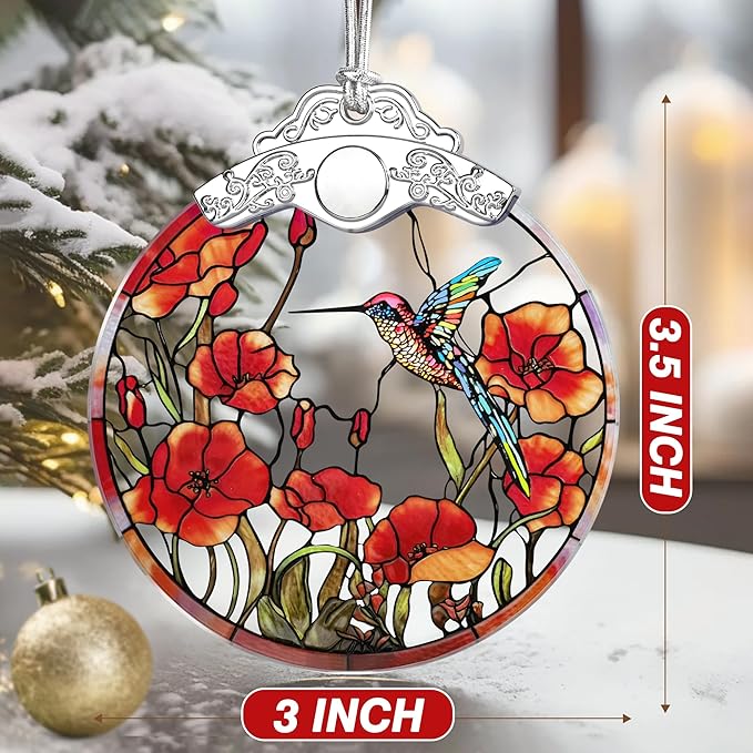 Hummingbird Ornament – Christmas Decoration & Christmas Ornament; Stained Glass Holiday Decoration (Holiday Present, Bauble Present, Gift Idea, Gift Exchange) | Heirloom Keepsakes