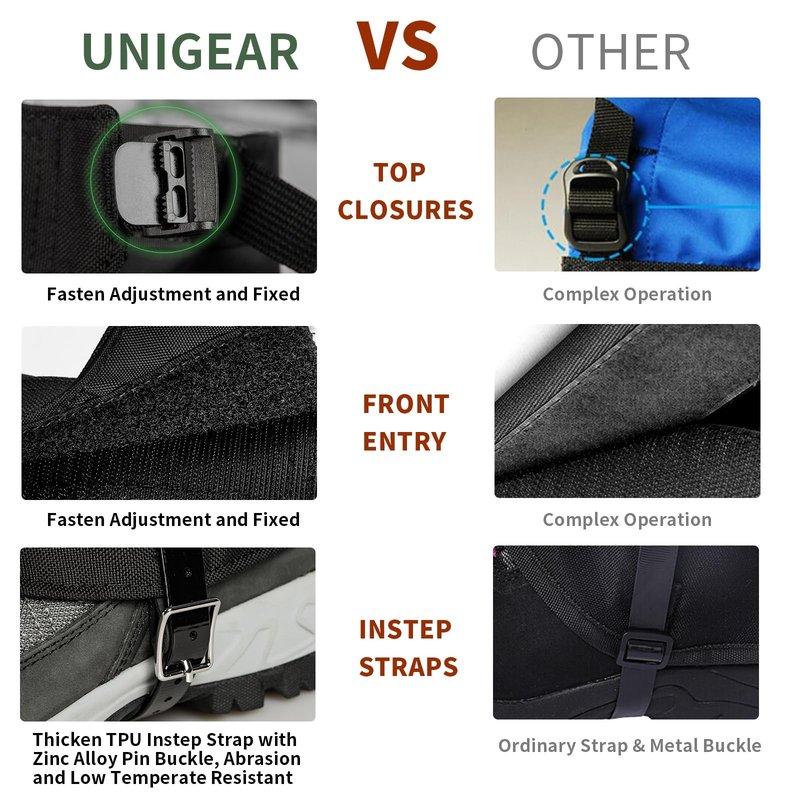 Unigear Snow Leg Gaiters, Waterproof Boot Gaiters for Hiking Walking Climbing Hunting Skiing 1000D Fabric (X-Large)