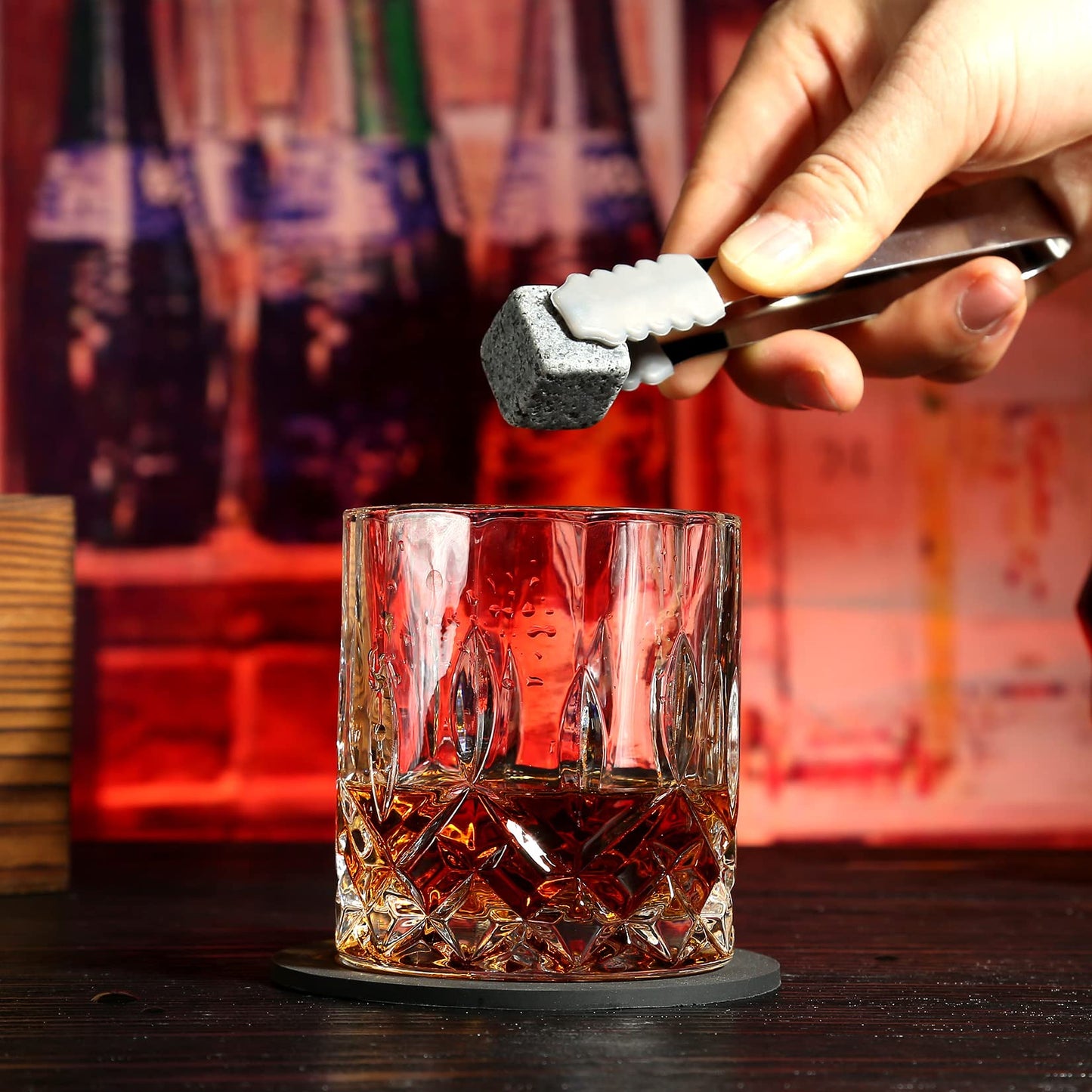 Whiskey Stones Gift Set - Whiskey Glass Set of 2 - Granite Chilling Whiskey Rocks - Scotch Bourbon Box Set -Father's Day Birthday Gifts for Men Drinking Gift for Dad Him Husband Party Holiday Present