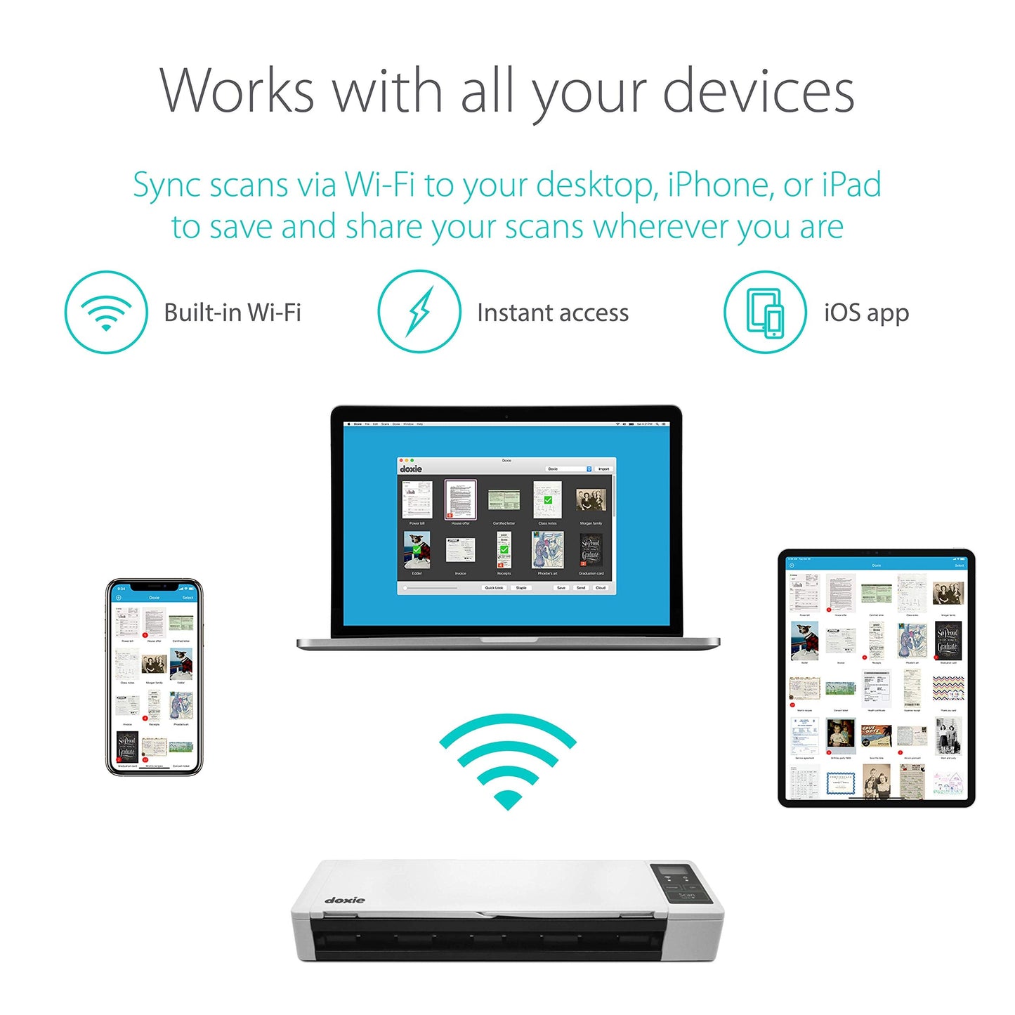 Doxie Q2 — Wireless Rechargeable Document Scanner with Automatic Document Feeder (ADF)