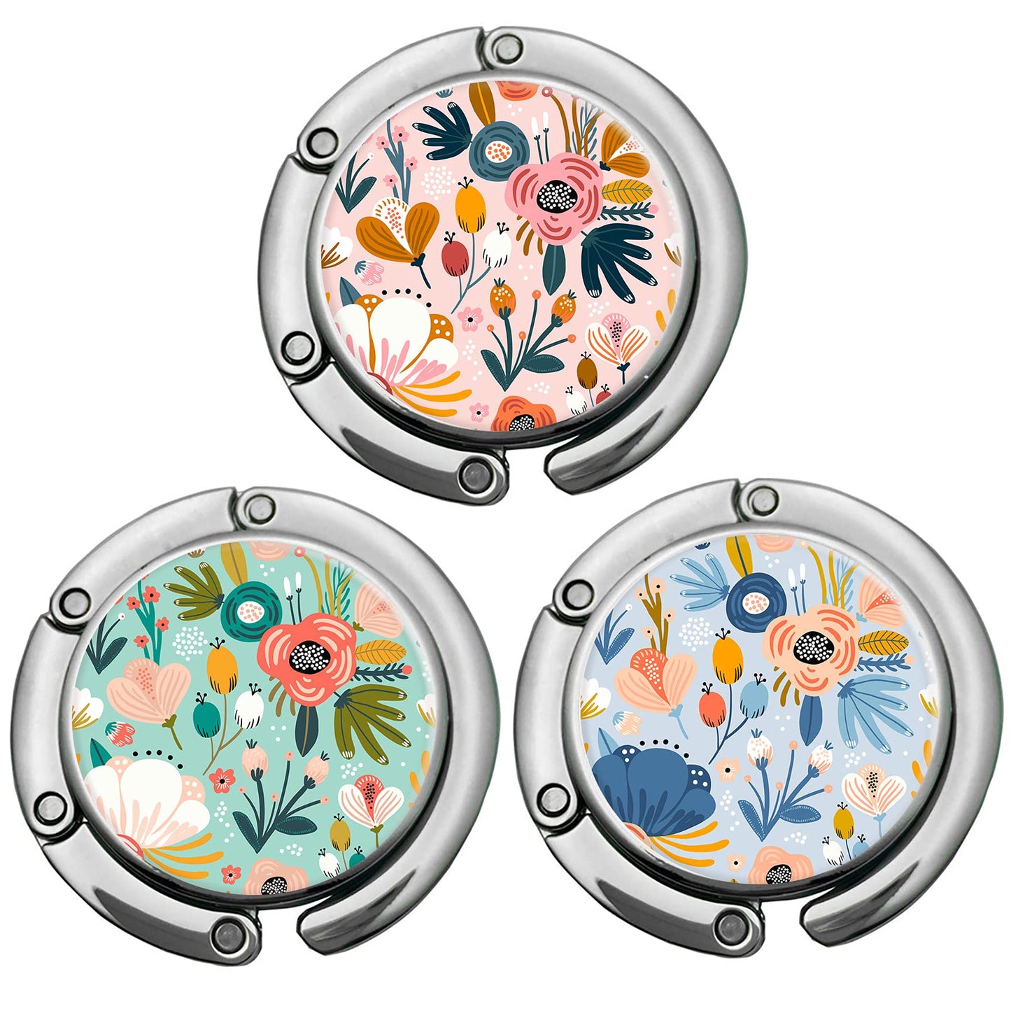 Foldable Purse Hook Womens Bag Table Hanger Collection - 3pack Pretty Floral Hooks