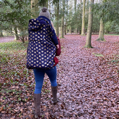 BundleBean - Babywearing All-Weather Waterproof Sling and Baby Carrier Cover (Gold Bees) - Rain Cover with Fleece Lining, Universal Fit, Fits Front & Back Carriers, Protection from Rain & Wind