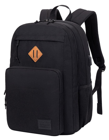 KEOFID Classic Travel backpack for Men and Women, Anti theft Laptop backpack with USB Charging Port for College, Business(Black)