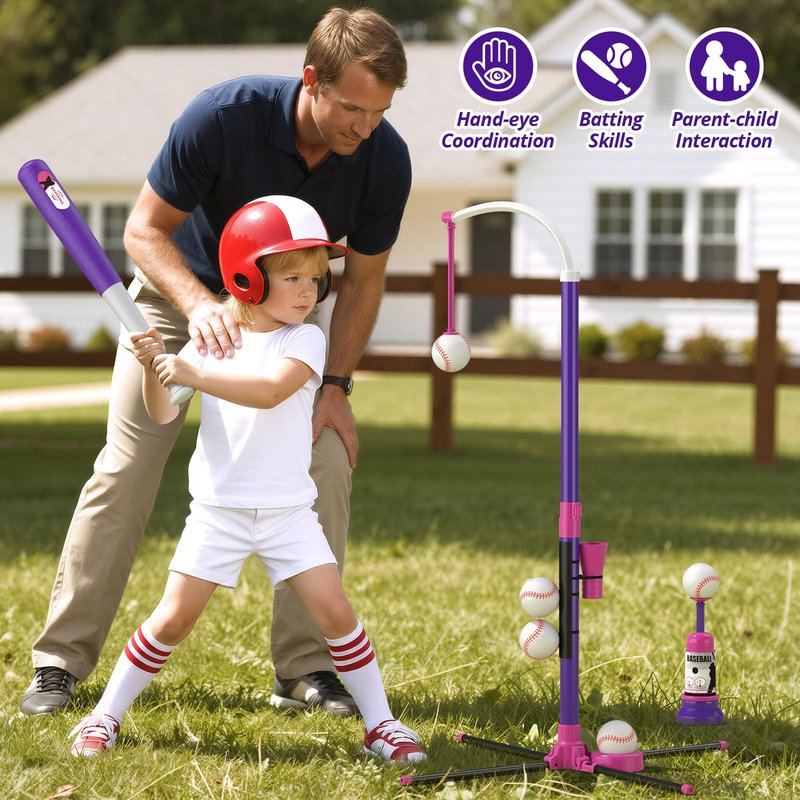 HYES Baseball Set - 3 Ways to Play, Adjustable Height, Easy to Assemble, Safe & Sturdy, Ideal Sport Gift for Kids