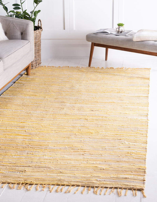 Unique Loom Chindi Cotton Collection Soft Hand Woven Natural Fiber Striped Area Rug, 8 ft x 10 ft, Yellow/Ivory