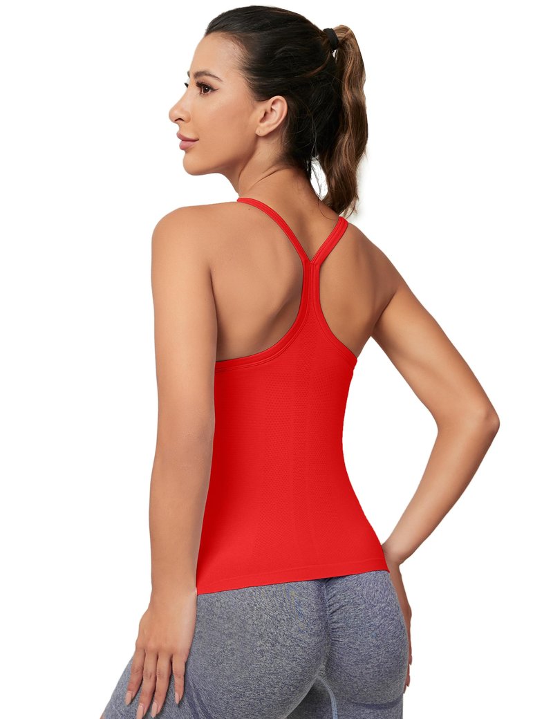 MathCat Workout Tank Tops for Women with Built in Bra, Sleeveless Gym Tops Seamless Racerback Athletic Yoga Shirts Red