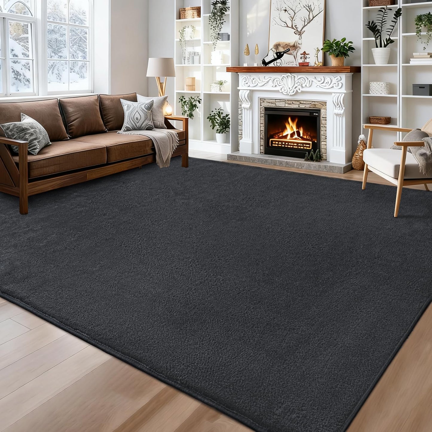 QDUIDU Large Area Rugs for Bedroom Living Room - 4x6 Feet Ultra Soft Dark Grey Rug Thickened with Memory-Foam, Solid Modern Minimalist Carpets for Home Decor, Non-Slip and Comfy Nursery Room Rugs