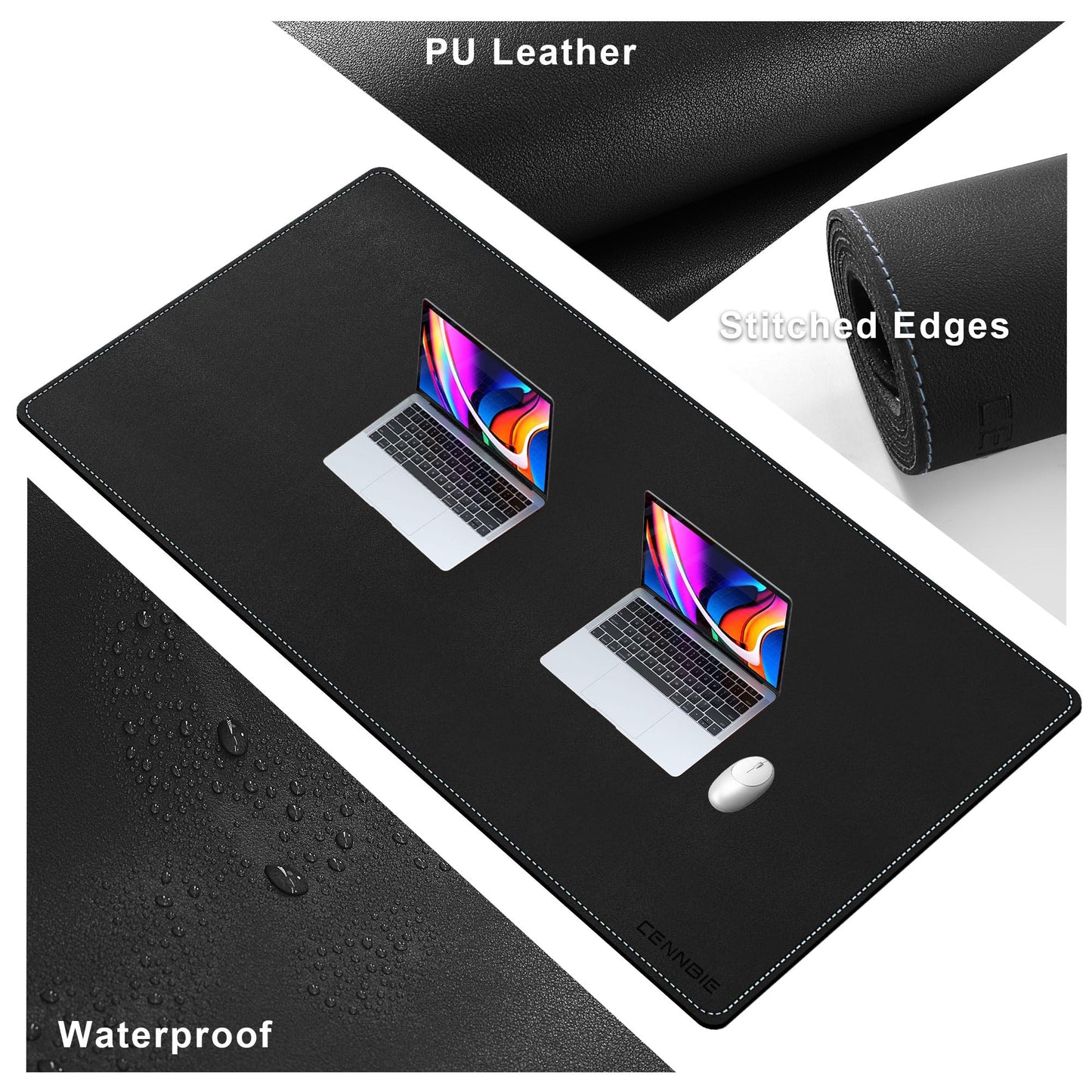 CENNBIE Leather Desk Pad Large, 140 x 70cm Desk Mat Blotter Protector, Extended Non-Slip Mouse Pad, Waterproof PU Leather Desk mat for Desktop Office and Home (Black)