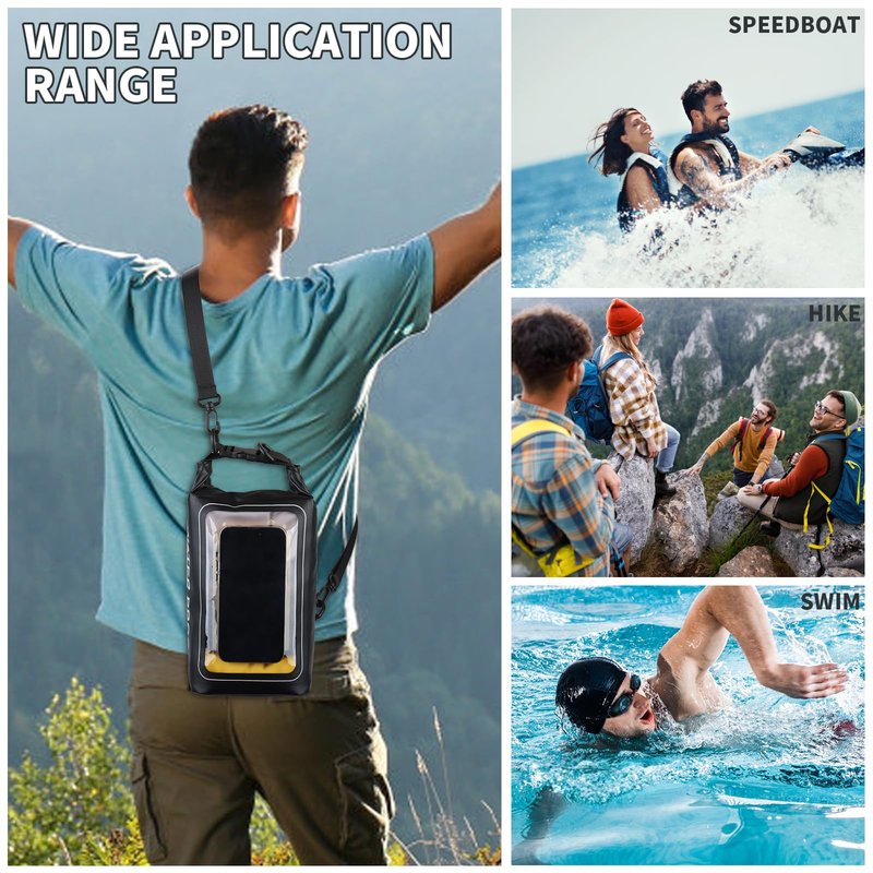 TYUTOSEG IP68 Waterproof Dry Bag, 2L - Roll Top Waterproof Pool Bag，Dry Bags for Kayaking Waterproof-w/Phone Pouch,Large Waterproof Phone Pouch,Boating & Kayak Accessories Camping (Black)