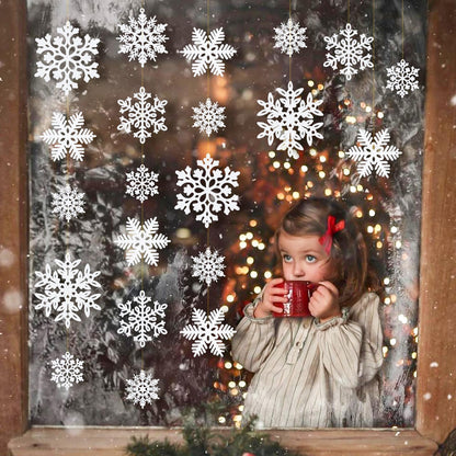 kockuu 49Pcs Christmas Ornaments Snowflake Decorations - White Glitter Christmas Ornaments Hanging Snowflakes for Winter Christmas Tree Wall Ceiling Window Ornaments