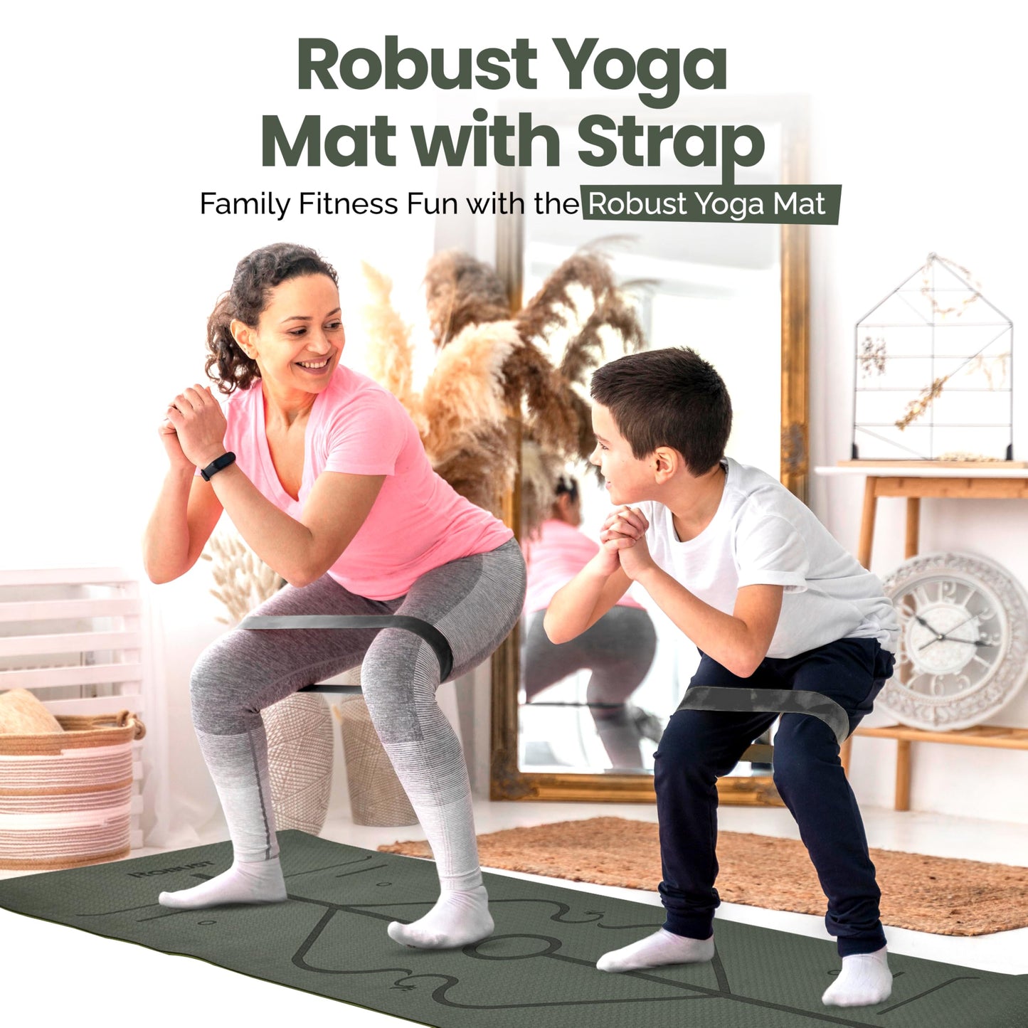 Robust Non-Slip Yoga Mat with Strap, 1/4" Thick TPE Eco-Friendly Workout Mat for Yoga with Position Lines and Texture Surface, Gym Mat for Women, Men, Pilates and Exercises Anti-Tear Sweat-Proof Exercise Mat
