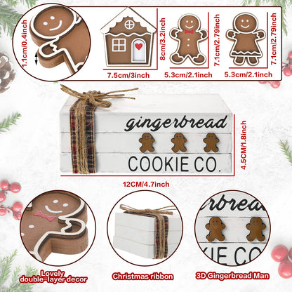 Jetec 6 Pcs Christmas Gingerbread Table Decor Wooden Xmas Gingerbread House Signs Farmhouse Tiered Tray Decor Rustic Mini Book Wood Block Centerpiece Decorations for Home Office Desk Shelf Party Gift