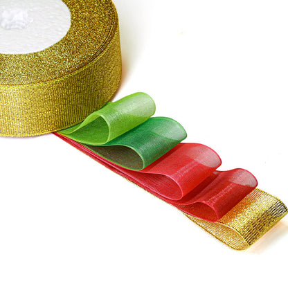 Organza Ribbon Sheer Ribbon, 1" x 125 Yd 5 Rolls Christmas for Gift Wrapping, Bouquet, Wedding, Party Decoration, Christmas