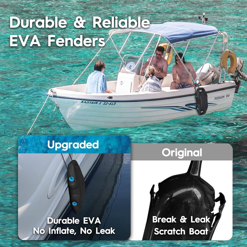 AWEMUFA 4 Pack EVA Boat Fenders for Docking, Large Boat Bumpers for Docking Upgraded Black Boat Buoys Bumpers, Fit for Pontoon, Bass, Deck and Jon Boat