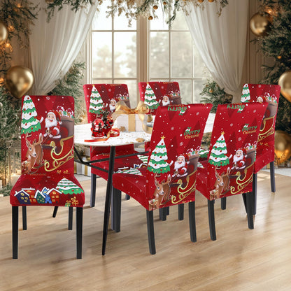 SearchI Christmas Chair Covers Set of 4, Stretch Xmas Kitchen Chair Cover Removable Washable Holiday Parsons Chair Slipcovers for Dining Room, Christmas Decoration, Ceremony(Santa Claus+Elk)