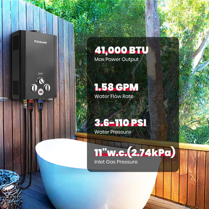 GASLAND Outdoors BE158B 1.58GPM 6L Portable Gas Water Heater, Instant Propane Heater, Overheating Protection, Easy to Install, Use for RV, Cabin, Barn, Camping, Boat, Black