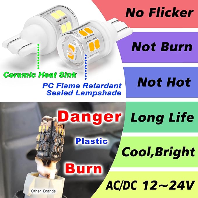 194 LED RV Ceiling Dome Light Bulbs 6000K White Super Bright T10 921 922 912 168 LED Bulbs Replacement for Car Camper Interior Map Door Courtesy License Plate Lights, AC/DC 12-24 Volt, 2 Pack