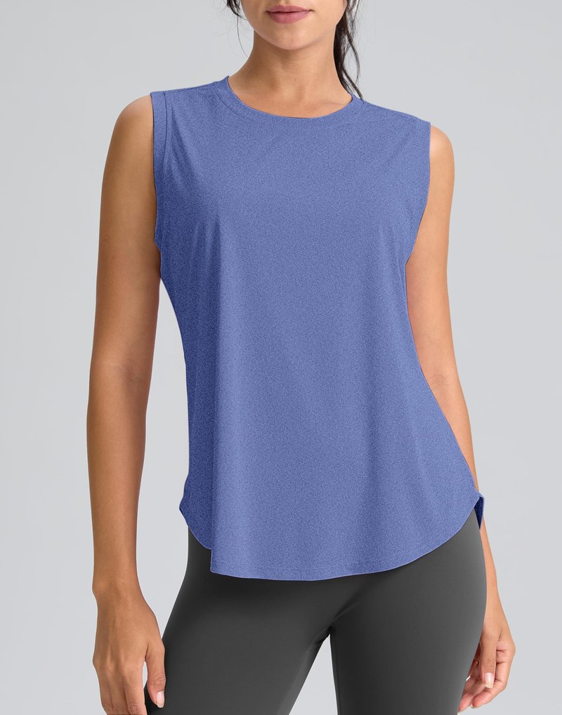 SANTINY Women's Sleeveless Workout Tops Breathable Lightweight Active Tennis Yoga Shirts Athletic Running Tank Tops for Women (Heather Blue_S)