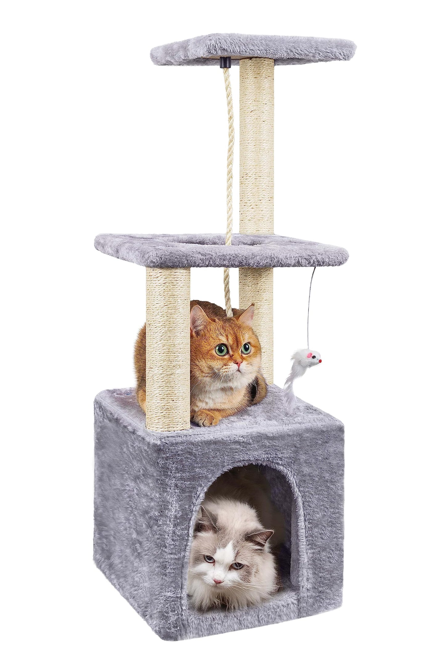Cat Scratching Post, 90cm Cat Tree for Indoor Cats Multi-Level Stable Cat Tower for Climbing Playing and Relaxation, Grey