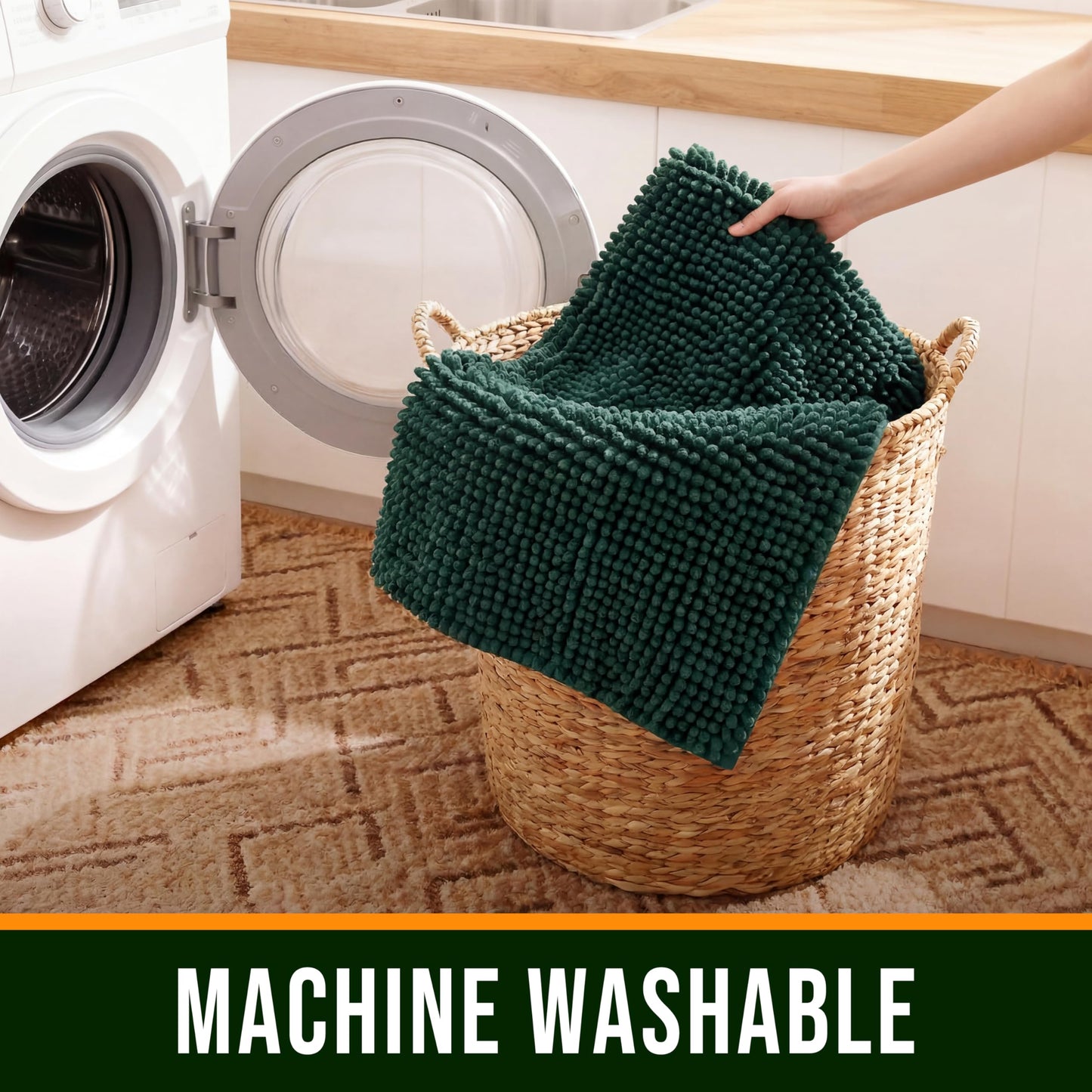 watthourhome Chenille Bathroom Rug 24"x16" Extra Soft Absorbent Quick Dry Machine Washable Non-Slip Bath Mat for Tub Shower and Bathroom Floor Plush Shaggy Home Decor, Green
