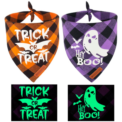 ADOGGYGO Halloween Dog Bandana Reflective Trick or Treat Boo Scarf Orange Purple Plaid Halloween Bandanas for Medium Large Dogs Pets (Large)