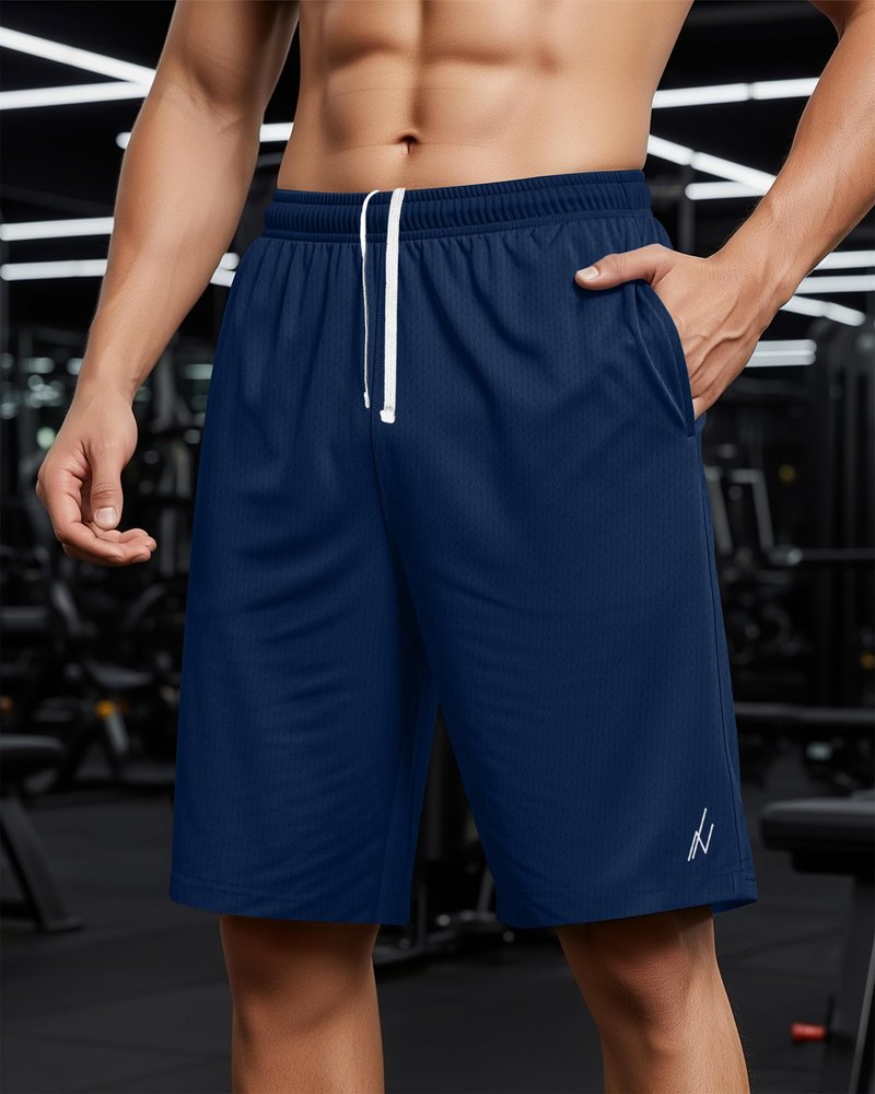 NY Threads 3 Pack Men's Athletic Shorts Quick Dry Lightweight Workout Running Gym Shorts with Pockets, Large, Black/Navy/Dark Grey