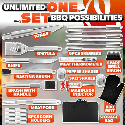 Grilling Accessories (27-Piece) – All in One BBQ Accessories Grill Tool Set Stainless Steel Barbeque, Organized Storage – 27 Essential Tools for Effortless Cooking, Camping & Backyard Barbeque