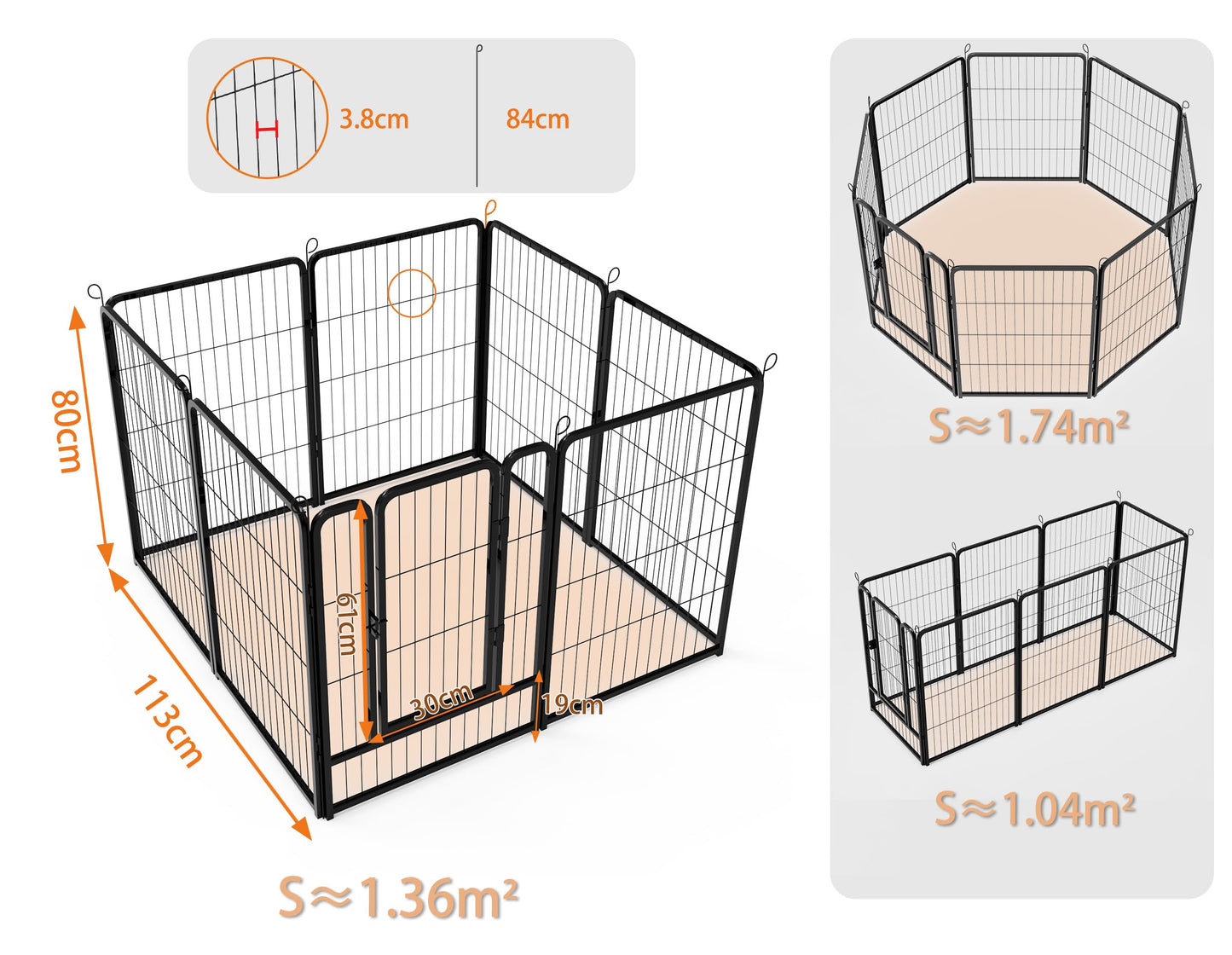 HOMIDEC Dog Pen, 8 Panel Puppy Pen with Door, High 80cm Indoor/Outdoor Pet Exercise Playpen, Portable Detachable Animal Run Enclosures for Dogs, Puppies, Cats, Rabbits and Other Animals (Black)
