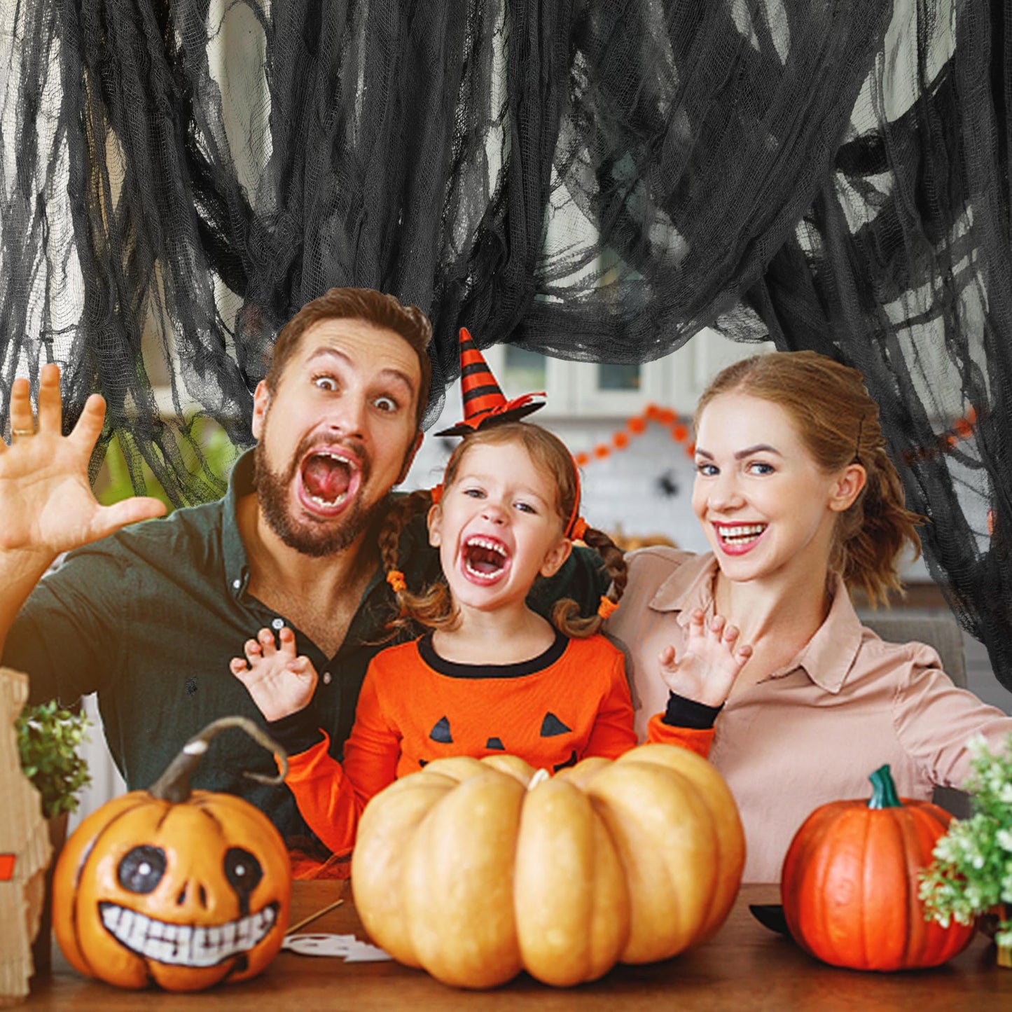 RunNico 500" x 85" Halloween Creepy Cloth - Black Halloween Spooky Fabric Cloth - Large Creepy Spooky Halloweens Decorations for Haunted House Window Backdrops Garden Party