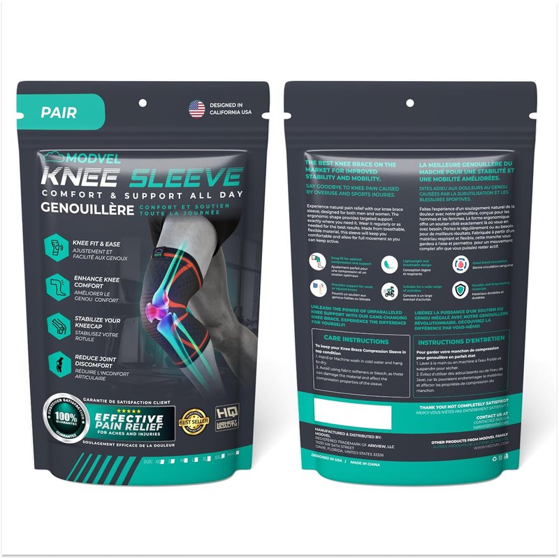 Compression Knee Brace for Men & Women - 2-Pack Support Sleeves for Running, ACL, Meniscus Tear & Arthritis Relief | Adjustable Fit