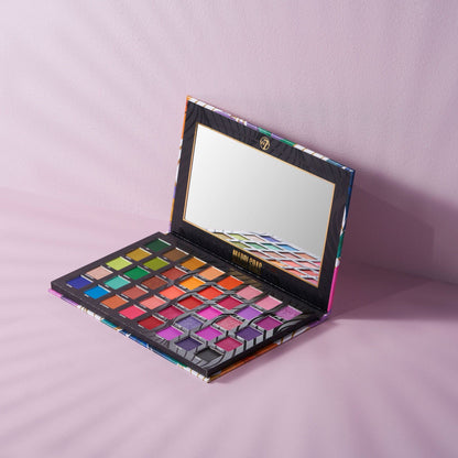W7 Mardi Gras Pressed Pigment Palette - 40 High Impact Party Colors - Flawless Long-Lasting Bold Makeup
