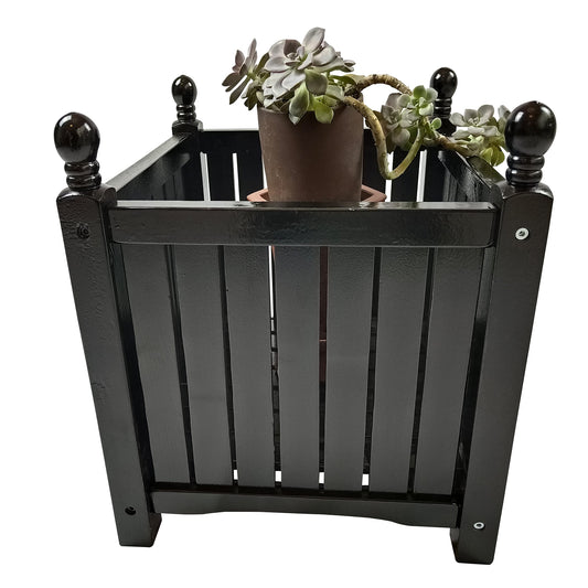 AYJOIR Square Wooden Planter Box for Outdoor & Indoor Use, Large Hardwood Garden Planters for Flowers, Herbs, Porch, Patio, Backyard and Home Decor (Black)