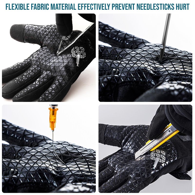 TAILI Level 3 Needle, Level 5 Puncture Resistant Work Gloves for Gardening, Touchscreen, Breathable, Grip Enhanced A7 Cut Resistant Safety Gloves, Black, Medium (M), 1 Pair