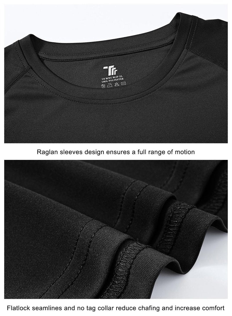 TBMPOY Men's Hiking Shirts Waterproof Dry Fit Athletic T-Shirts SPF Long Sleeve Safari Shirts Outdoor Work Swim Fishing Tops Black L