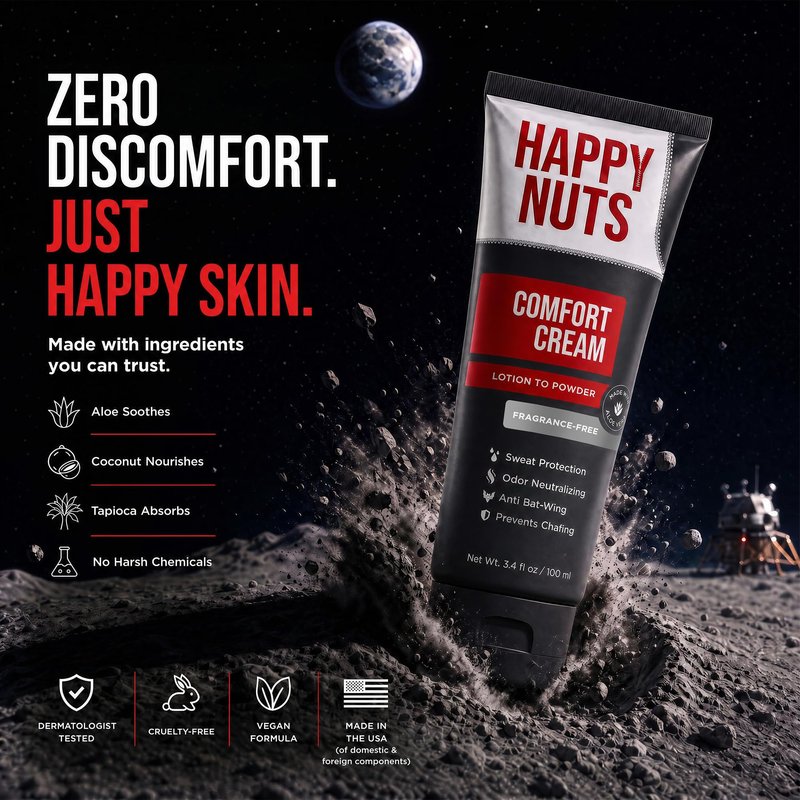 HAPPY NUTS Comfort Cream Deodorant For Men: Anti-Chafing Sweat Defense, Odor Control, Aluminum-Free Mens Deodorant & Hygiene Products for Men's Private Parts 3.4 Fl Oz (3 Pack), Fragrance-Free