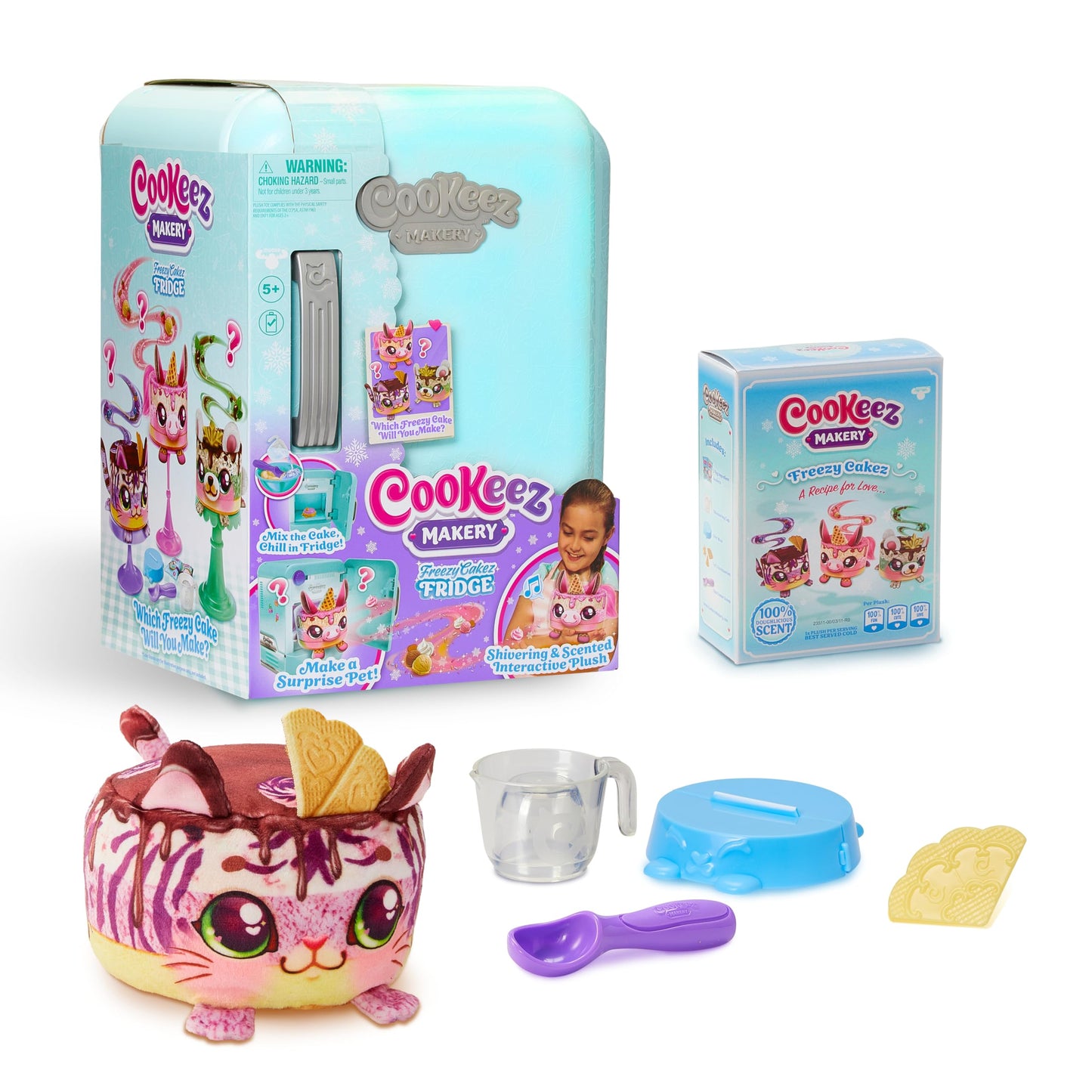 Cookeez Makery Freezy Cakez Mix & Decorate your plush best friend! Place your cake mix in the freeze And Be Amazed When A Scented, Shivering, Interactive Plush Friend comes out!