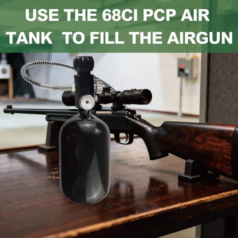 Orctac DOT 68ci PCP air Tank System,4500psi Black Carbon Fiber Paintball Tank,HPA Tank Paintball air Tank pcp Tank with 5/8-18UNF Thread Dual Gauge Valve and Tank Handbag
