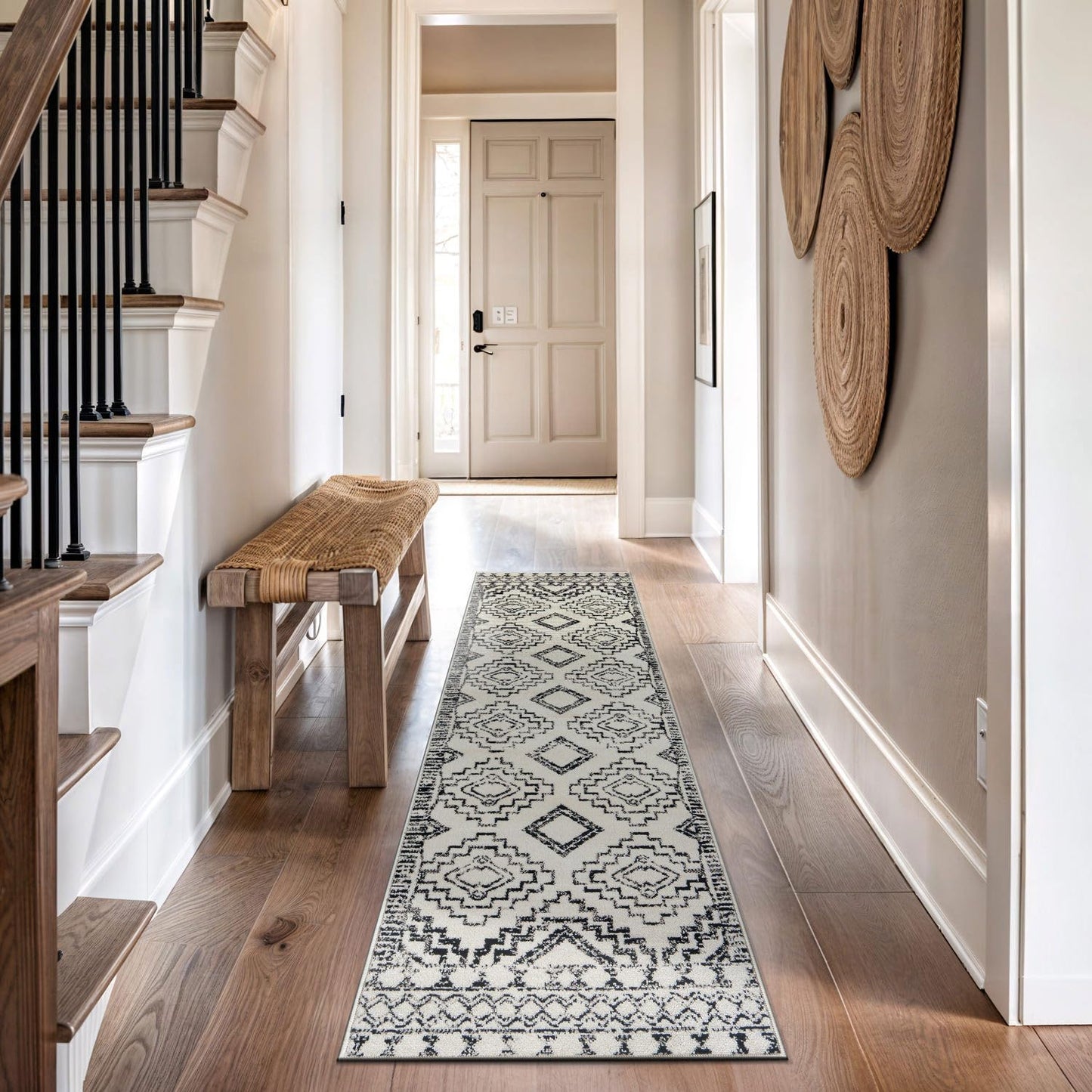 Rugshop Cream and Black Southwestern Tribal Area Rug – Boho Geometric Diamond Pattern Carpet for Living Room, Bedroom, or Entryway – Soft Modern Rustic Floor Décor 2' 3" x 8' Runner Cream