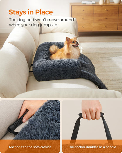 Feandrea FluffyHug Sofa Bed, Cover, Calming Bed for Small and Medium Dogs, M, 80 x 75 x 16 cm, Dark Grey PGW221G02