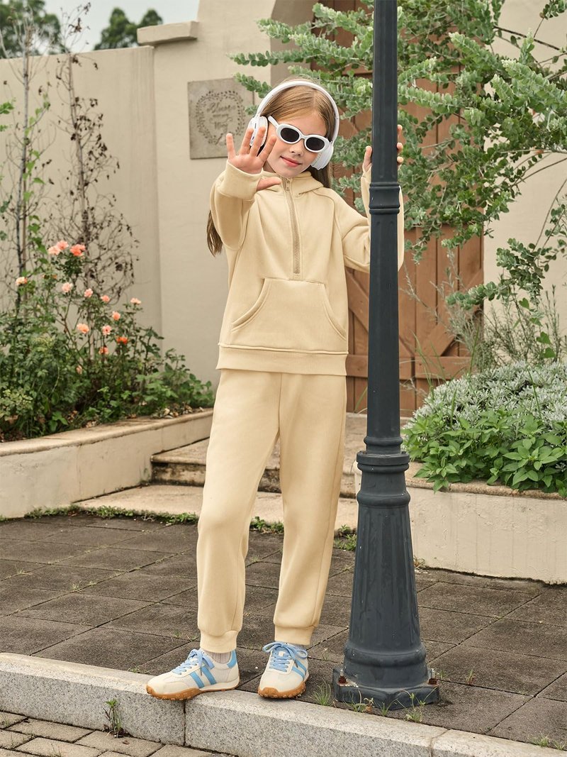 Girls 2 Piece Outfits Sweatsuit Kids Fleece Half Zip Hoodies Sweatshirt and Sweatpants Set with Pockets