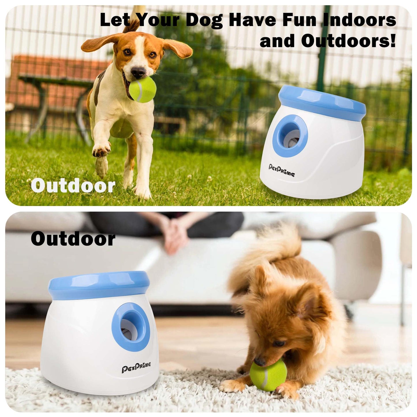 Pet Prime Automatic Dog Ball Launcher, Dog Ball Thrower with 10-30 Ft Launch Distance, Interactive Puppy Pet Fetch Toy, Mini Ball Throwing Machine for Small and Medium Dogs, With 3 PCS 2" Tennis Balls