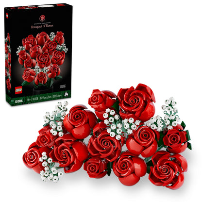 LEGO Botanicals Bouquet of Roses Artificial Flowers - Fake Red Roses Building Set for Adults, Ages 18+ - Gifts for Valentines Day for Her - Home Decor for Table Display - 10328