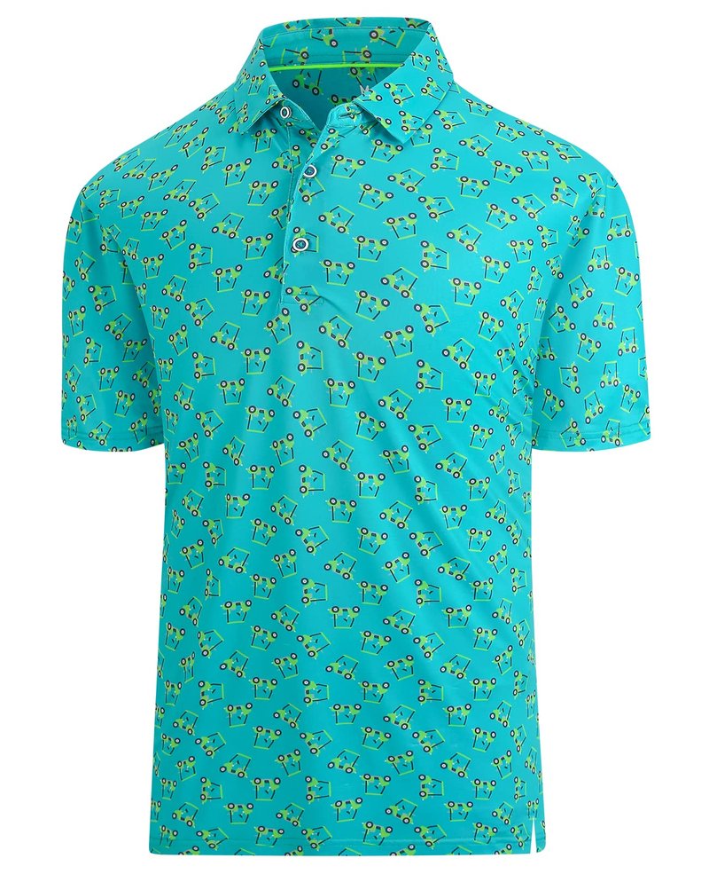 Hodaweisolp Golf Shirts for Men Dry Fit Print Moisture Wicking Performance Short Sleeve Polo Shirt Green Car-XL