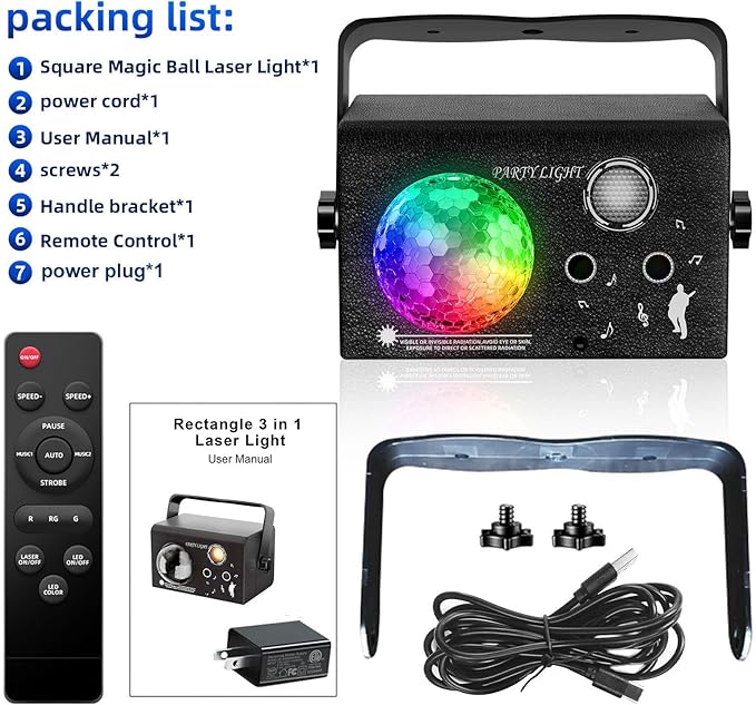 Square Party Lights, 4 Modes Sound Activated DJ Disco Light with Remote & Strobe, USB Powered Dance Stage Lights for Home Party, Birthday, Wedding, Karaoke, KTV, Bar, Club, Halloween Decor