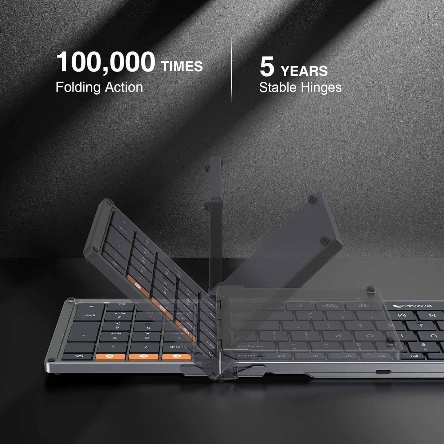 ProtoArc Foldable Bluetooth Keyboard, XK01 Folding Wireless Portable Keyboard with Numeric Keypad, Full-Size Travel Keyboards for iPad Tablet Smartphone Laptop PC Windows iOS Android, Black