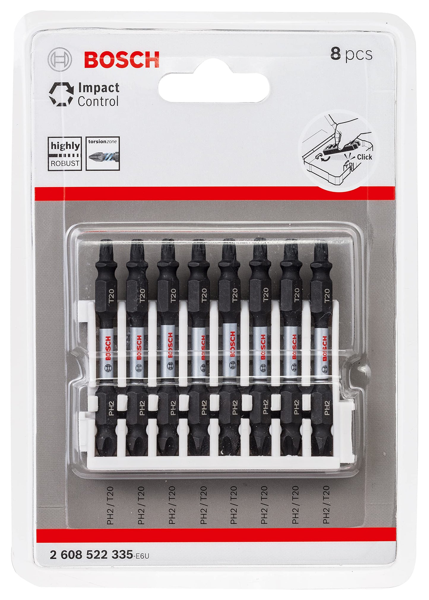 Bosch Professional 8pcs. Double Screwdriver Set (Impact Control, 8 x PH2-T20 Bits, Length 65mm, Pick and Click, Accessory Impact Drill)